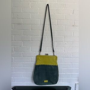 Chic Green and Gray Crossbody Bag with Structured Design